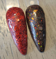 red and brown chunky cheasy glitter dip powder