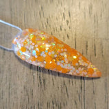 orange and yellow iridescent glitter dip powder